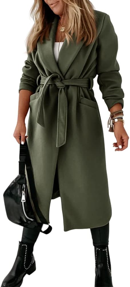 Women's Open-Front Coat with Notch Collar and Belt