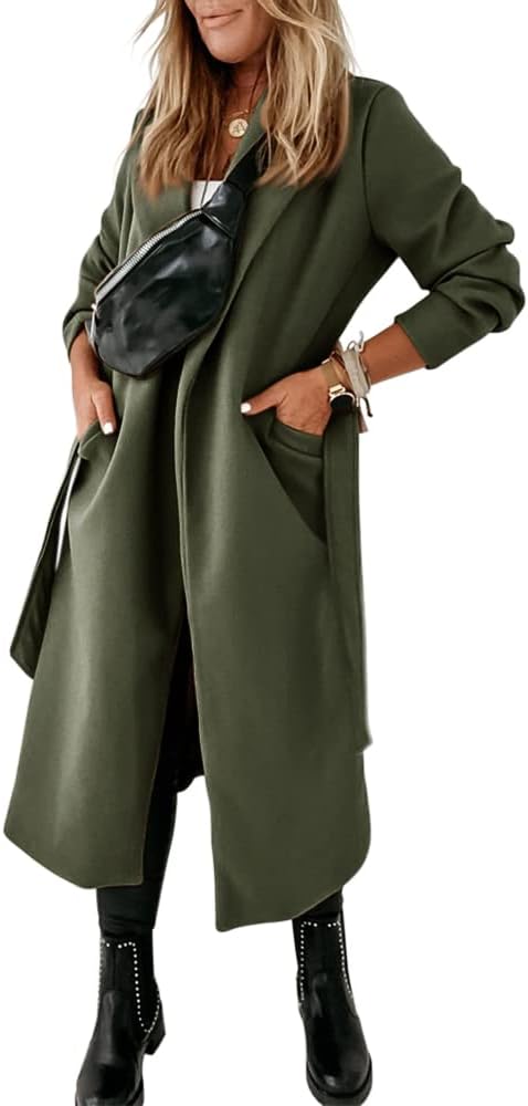 Women's Open-Front Coat with Notch Collar and Belt
