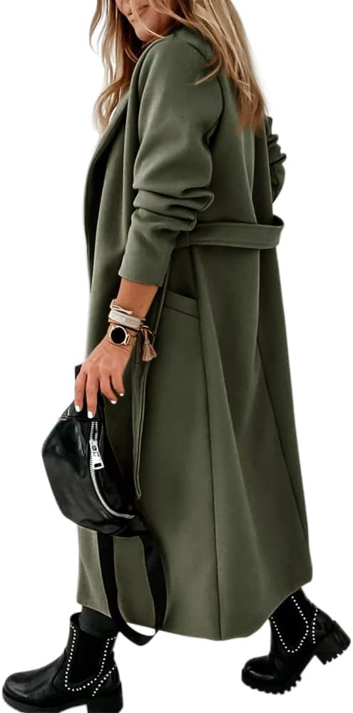 Women's Open-Front Coat with Notch Collar and Belt
