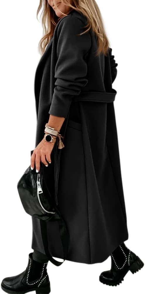 Women's Open-Front Coat with Notch Collar and Belt
