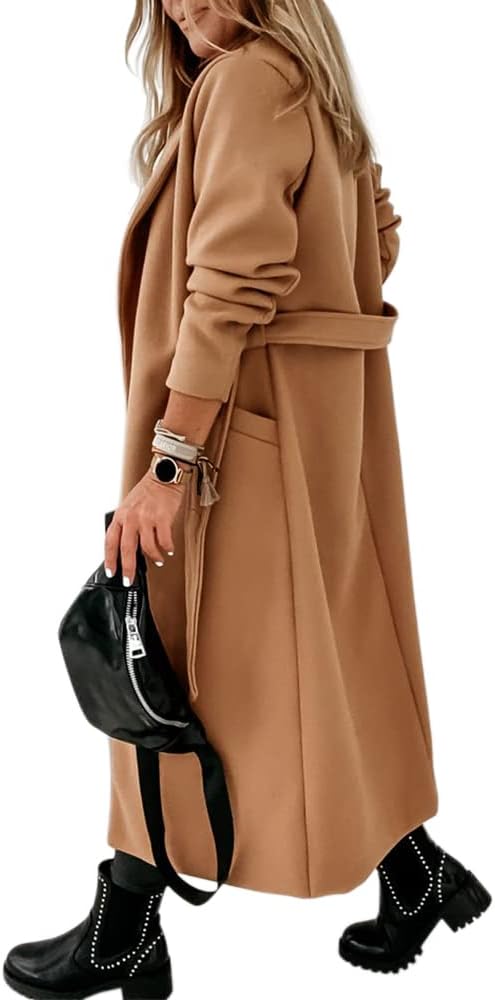 Women's Open-Front Coat with Notch Collar and Belt