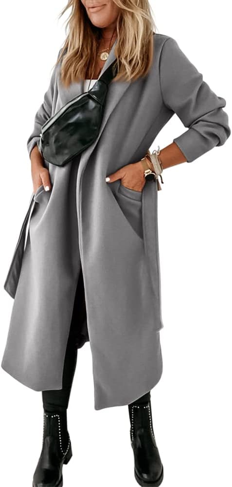 Women's Open-Front Coat with Notch Collar and Belt