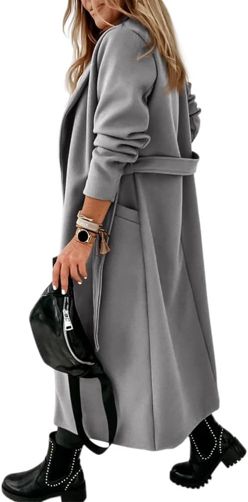 Women's Open-Front Coat with Notch Collar and Belt