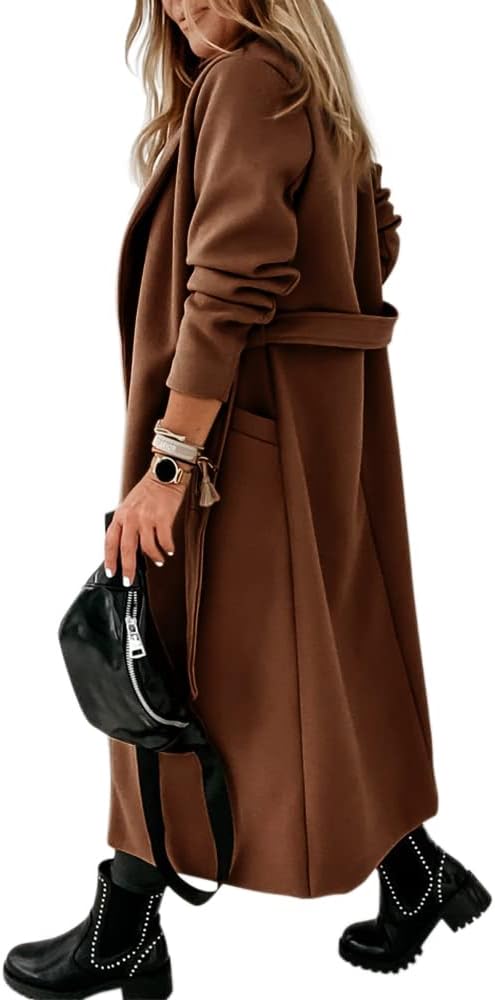 Women's Open-Front Coat with Notch Collar and Belt