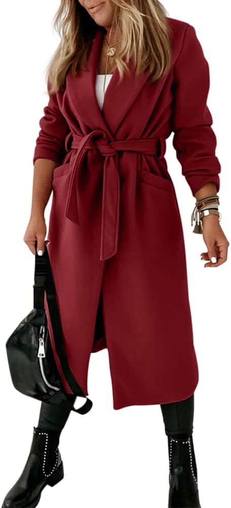 Women's Open-Front Coat with Notch Collar and Belt