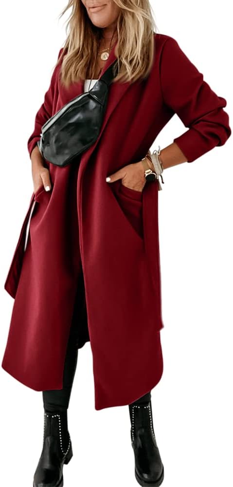 Women's Open-Front Coat with Notch Collar and Belt