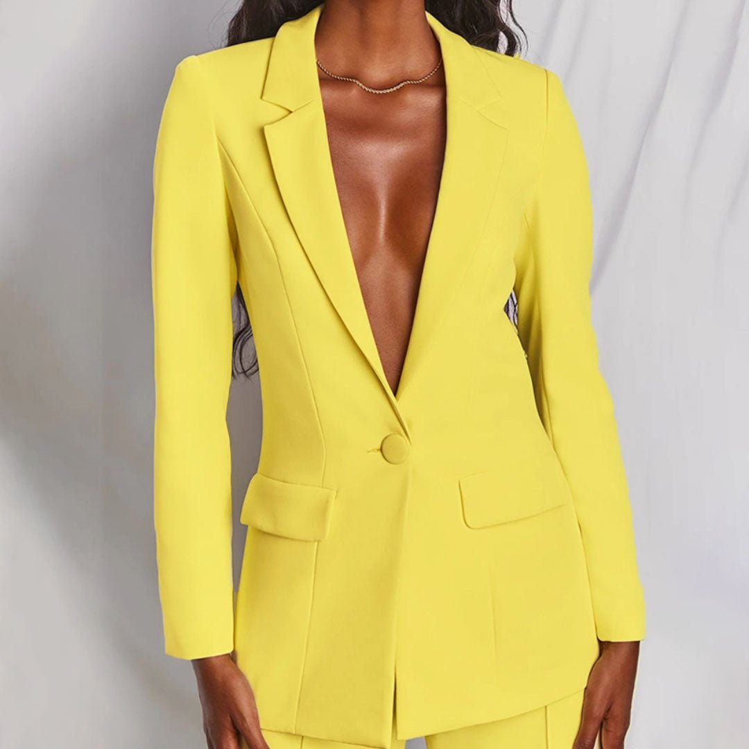 Women's Blazer and Trousers Set with Single-Breasted Jacket and Wide-Leg Pants