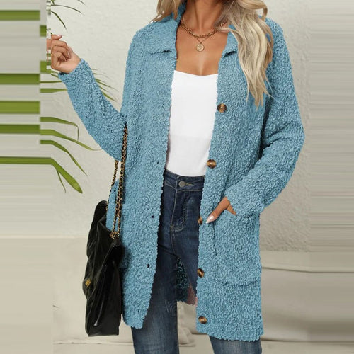 Women's Longline Button-Front Teddy Jacket with Pockets