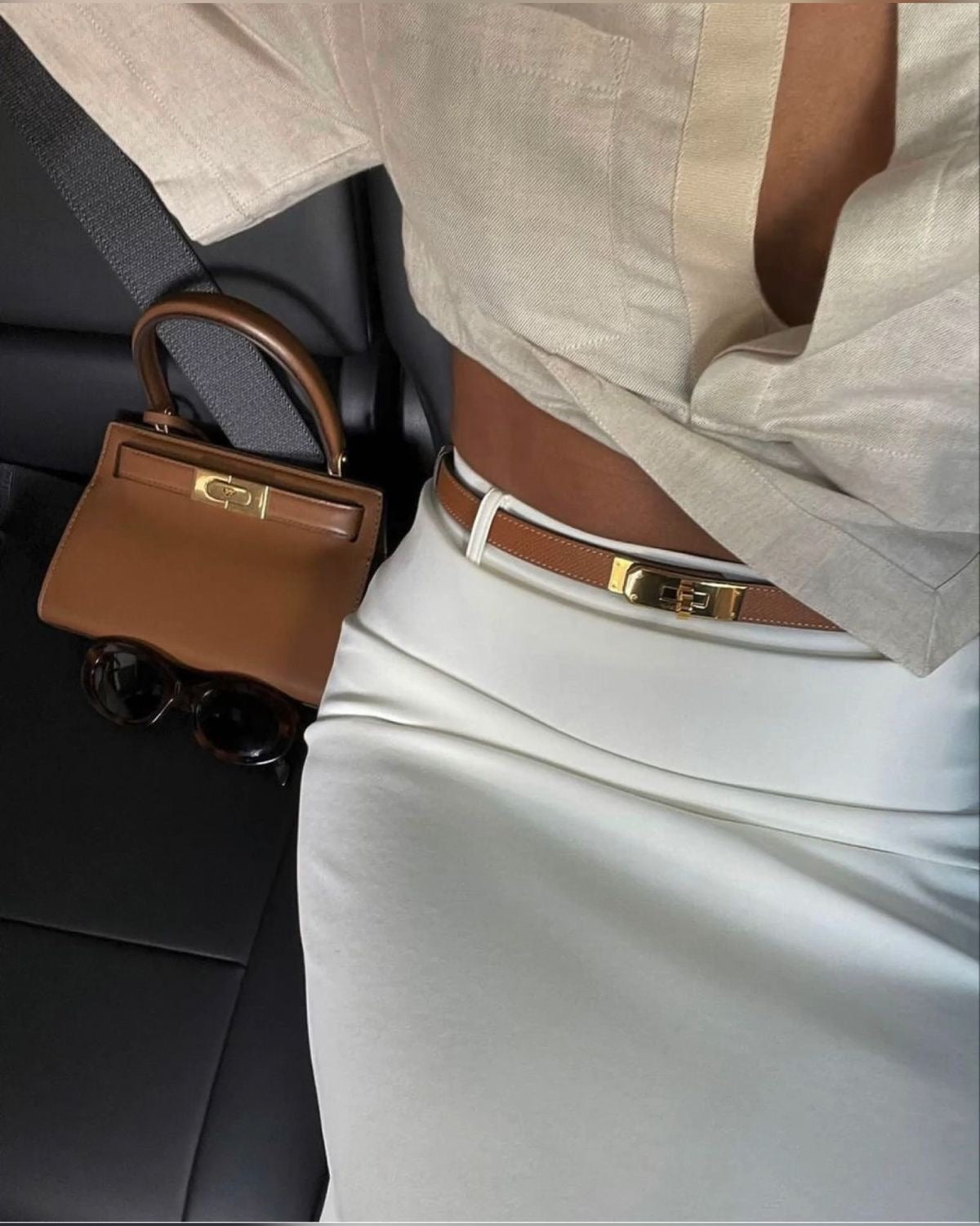 Women's Leather Belt with Metal Turn-Lock Closure