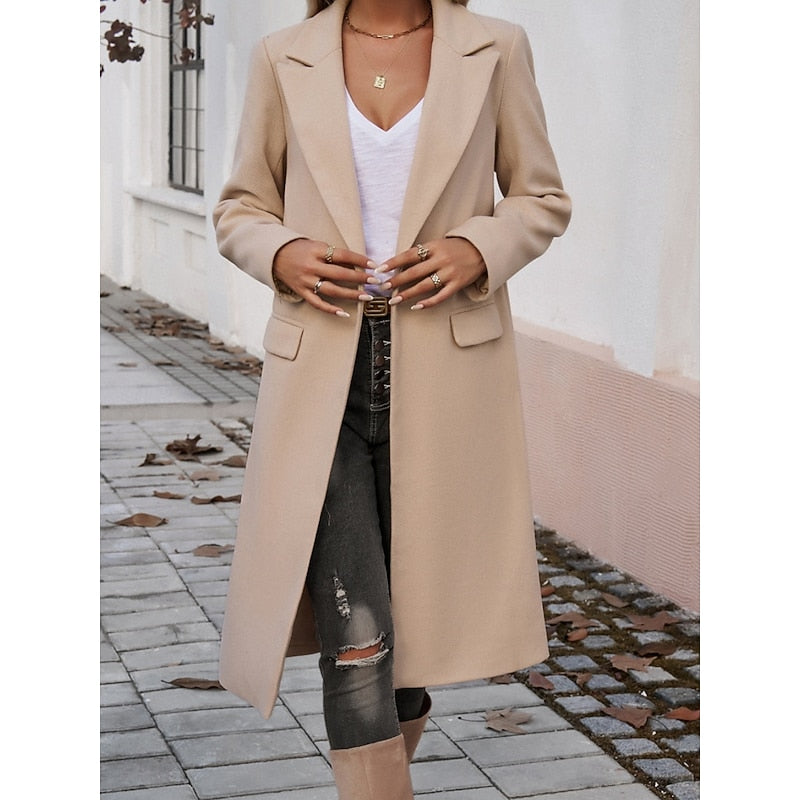 Women's Longline Tailored Coat with Turndown Collar