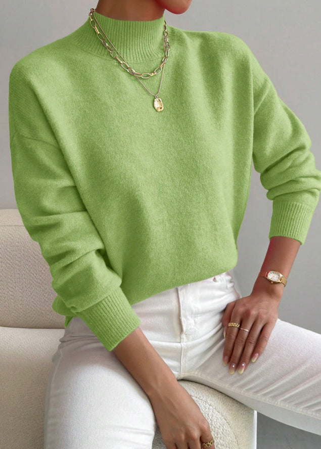 Women¡¯s Wool Blend Mock Neck Pullover with Relaxed Drop Shoulder
