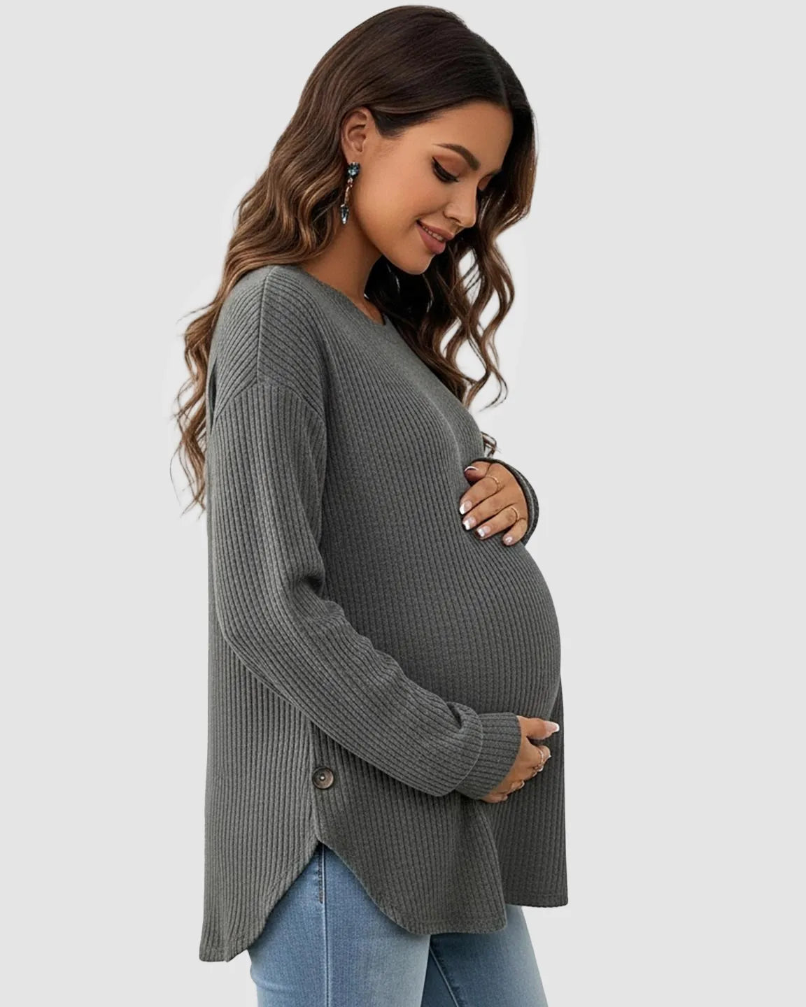 Ceylan Women's Ribbed Maternity Tunic Sweater Empire Waist
