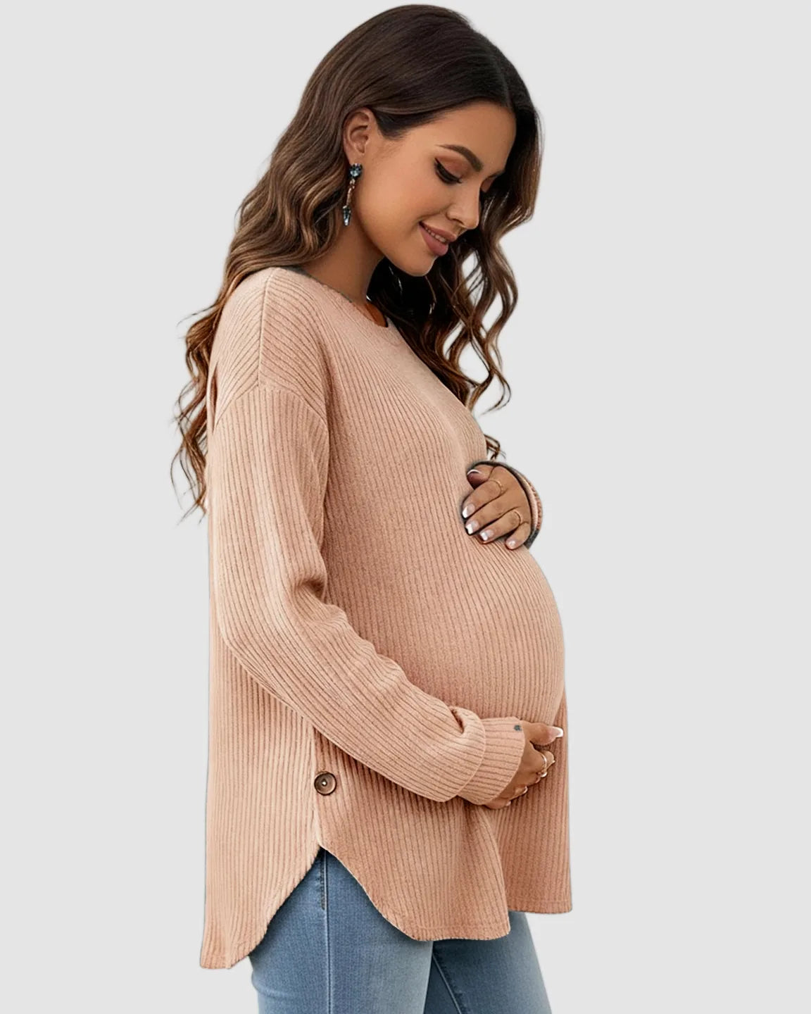 Ceylan Women's Ribbed Maternity Tunic Sweater Empire Waist