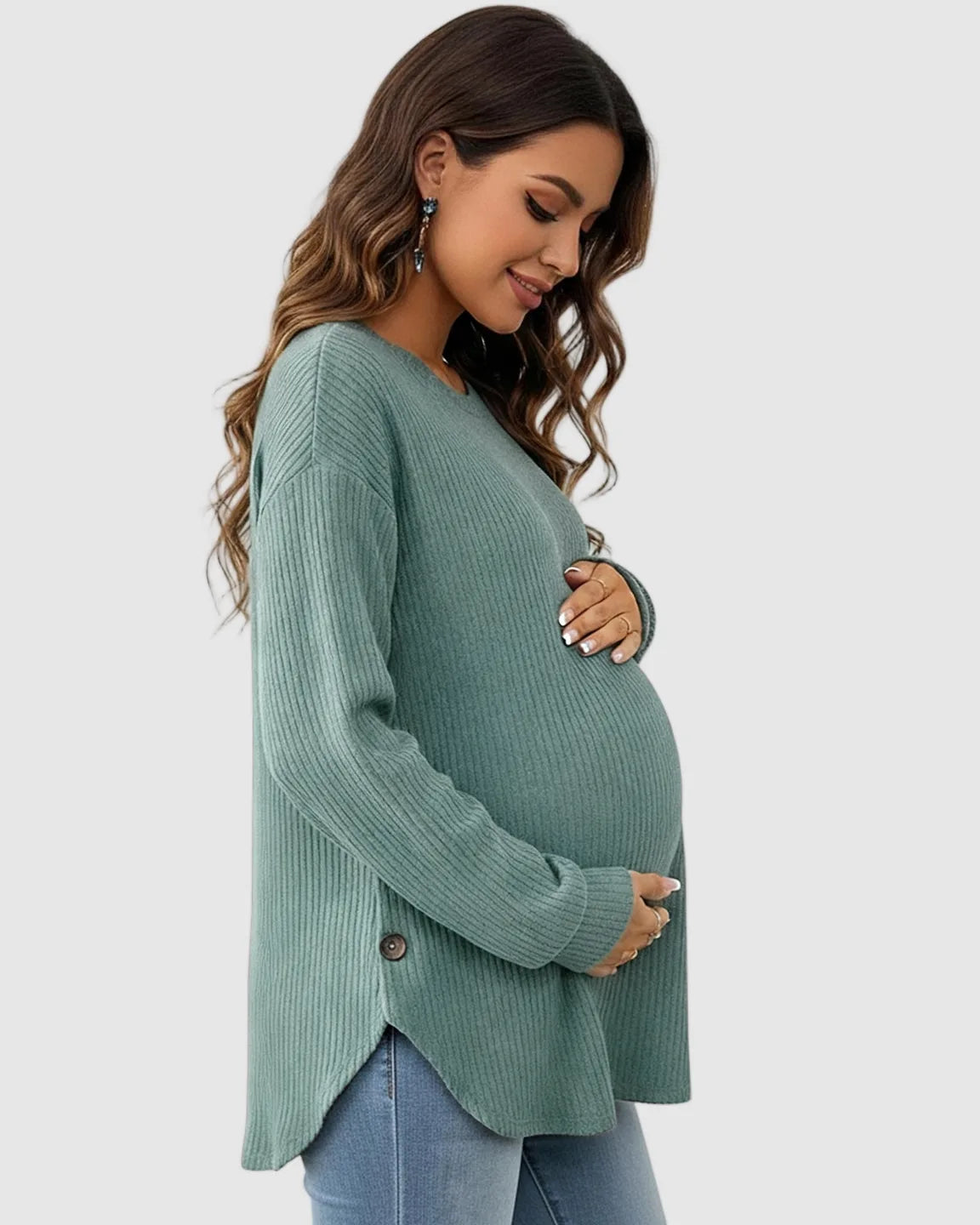 Ceylan Women's Ribbed Maternity Tunic Sweater Empire Waist