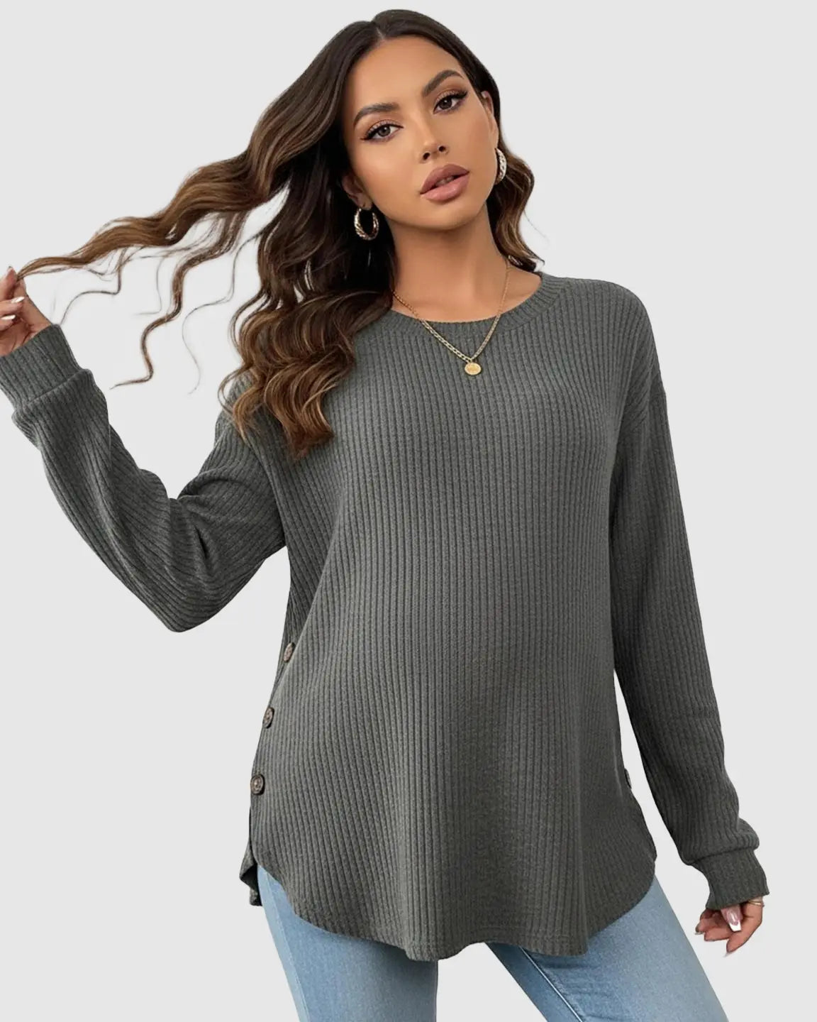 Ceylan Women's Ribbed Maternity Tunic Sweater Empire Waist