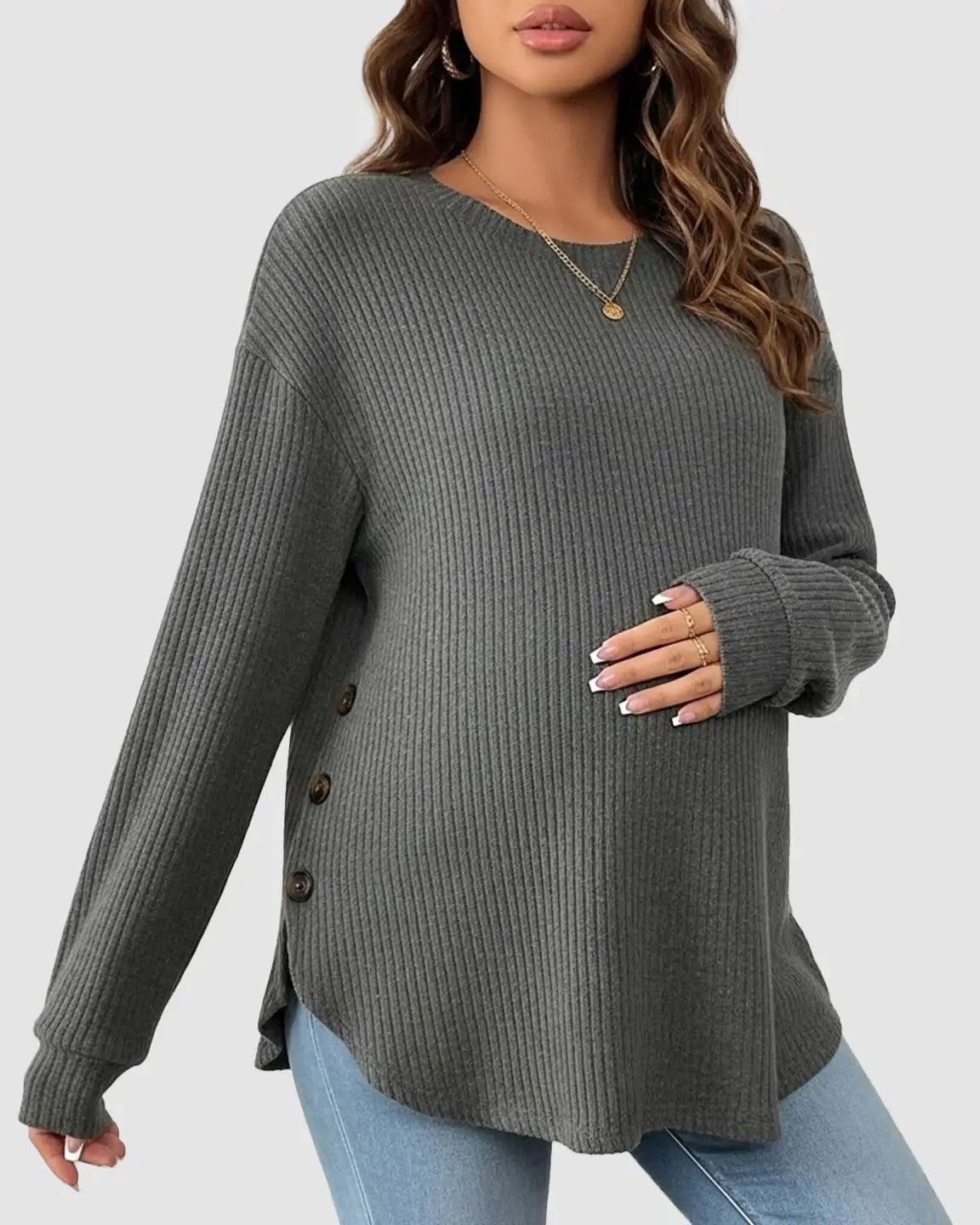 Ceylan Women's Ribbed Maternity Tunic Sweater Empire Waist