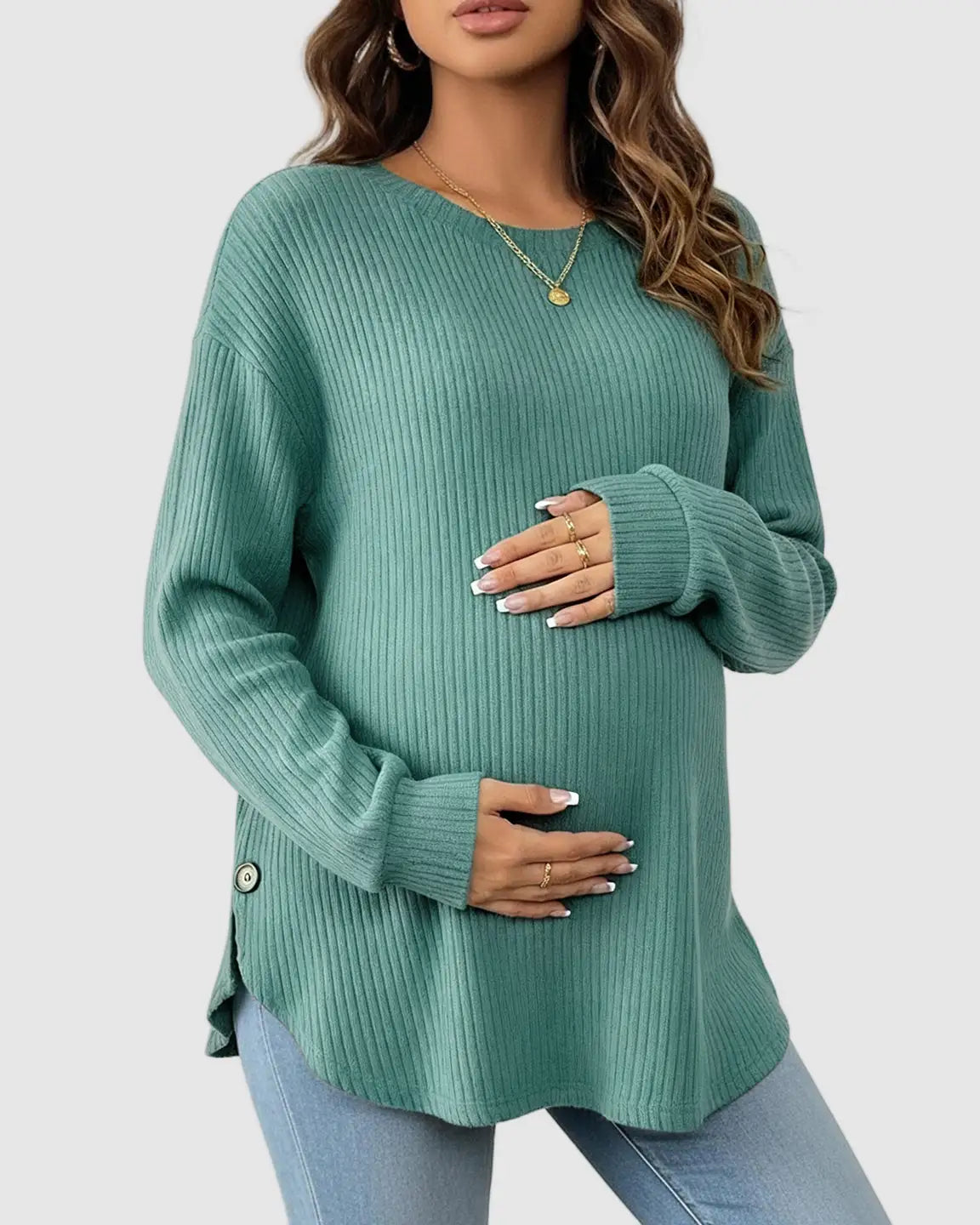 Ceylan Women's Ribbed Maternity Tunic Sweater Empire Waist