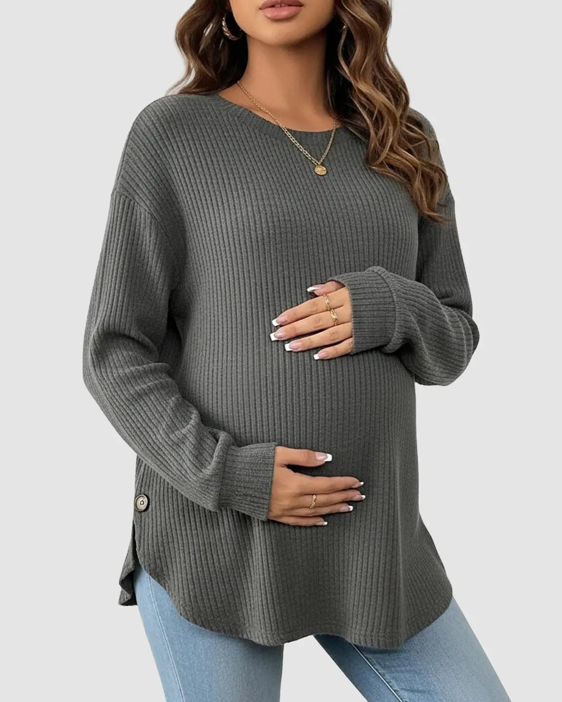 Ceylan Women's Ribbed Maternity Tunic Sweater Empire Waist
