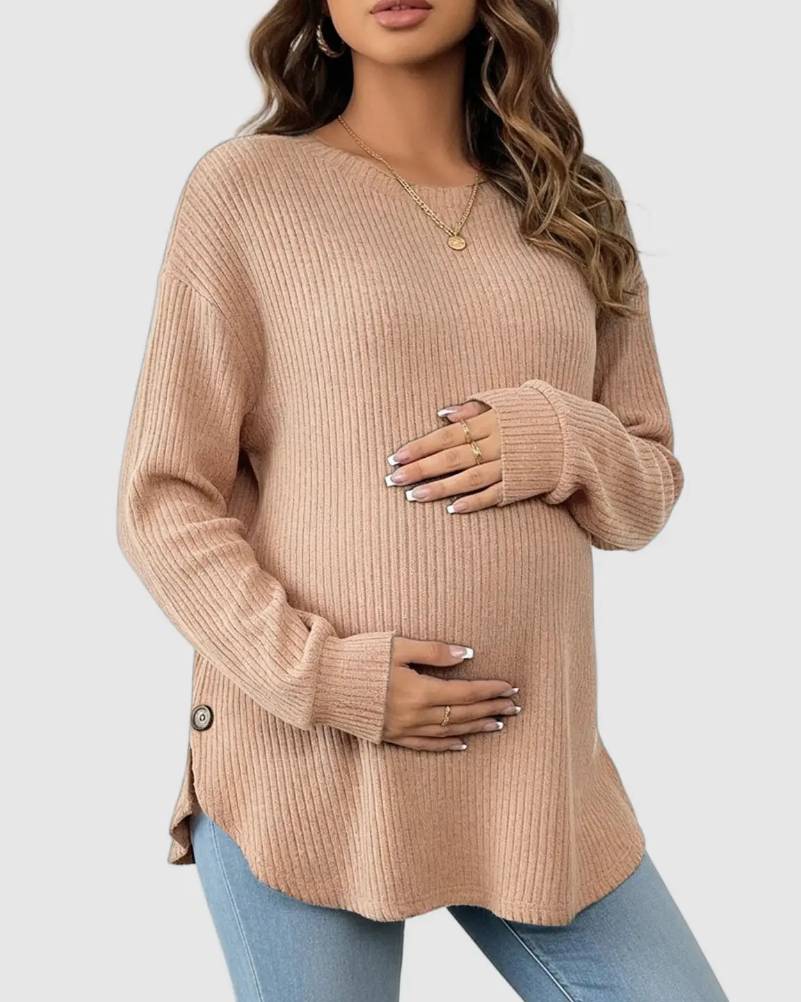Ceylan Women's Ribbed Maternity Tunic Sweater Empire Waist
