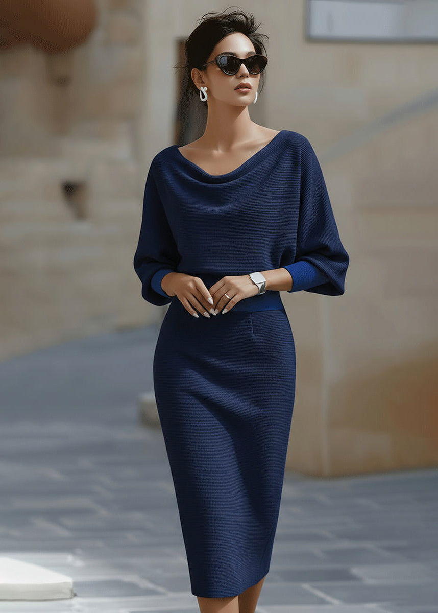 Ceylan Women’s Draped Batwing Midi Dress with Cowl Neckline