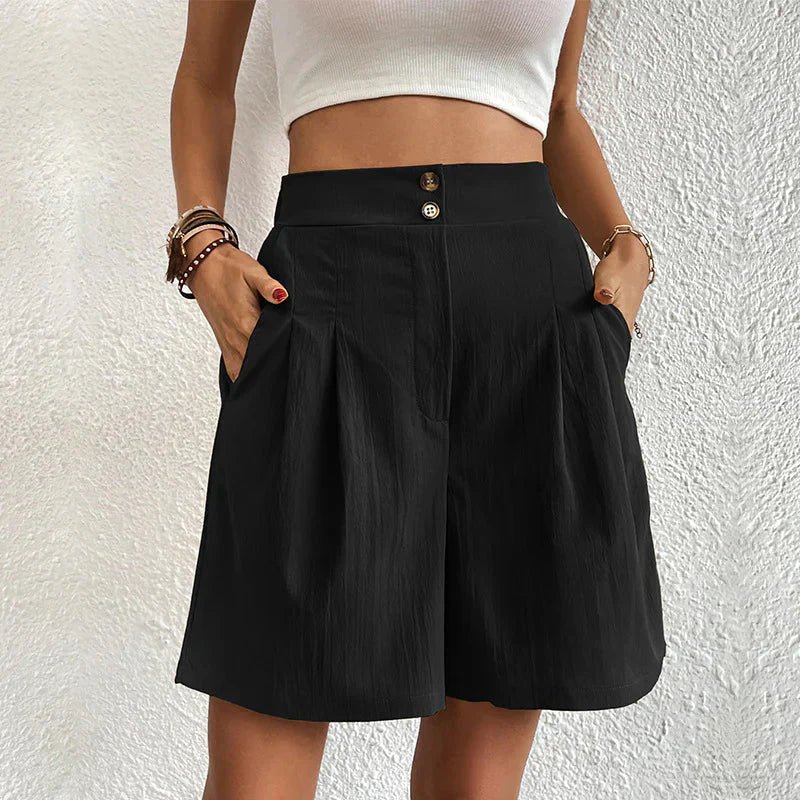 Women's Wide Leg Shorts High Waist Pleated Dressy Bermuda with Pockets