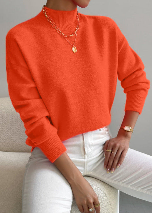 Women¡¯s Wool Blend Mock Neck Pullover with Relaxed Drop Shoulder