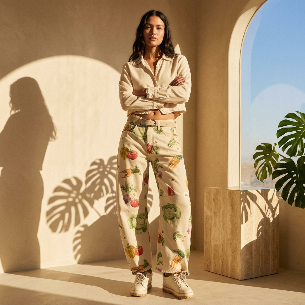 Women¡¯s Barrel Jeans with Paisley Print and High-Rise Fit