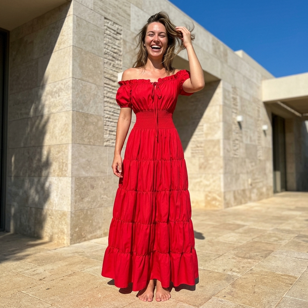 Women’s Maxi Dress with Smocked Waist and Tiered Renaissance Puff Sleeves