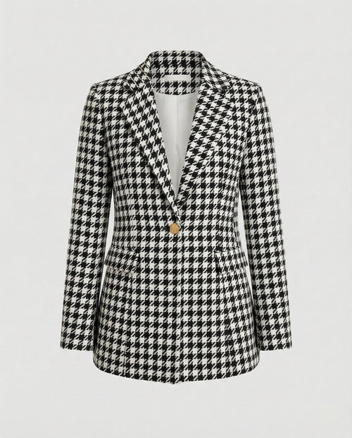 Women's Houndstooth Tailored Blazer Single Button