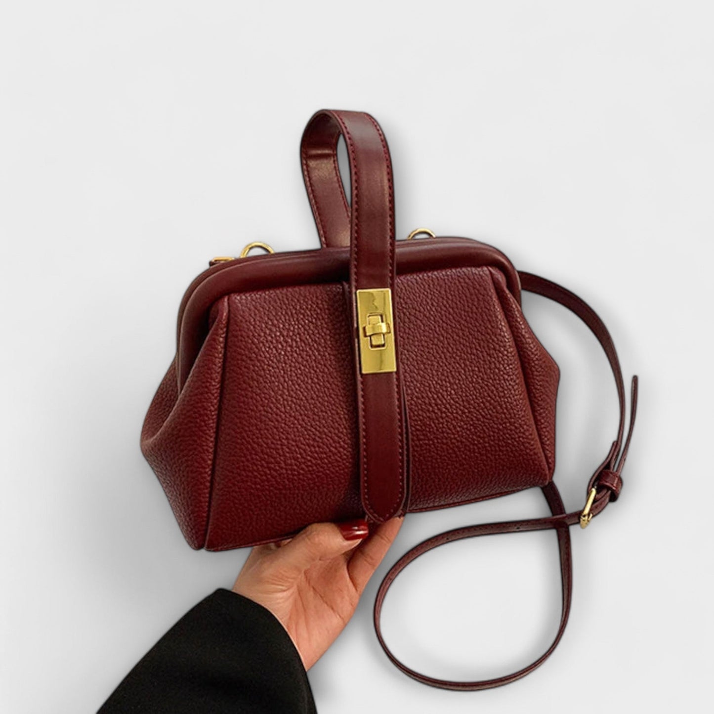 Women’s Mini Handbag with Turn-Lock Closure and Crossbody Strap