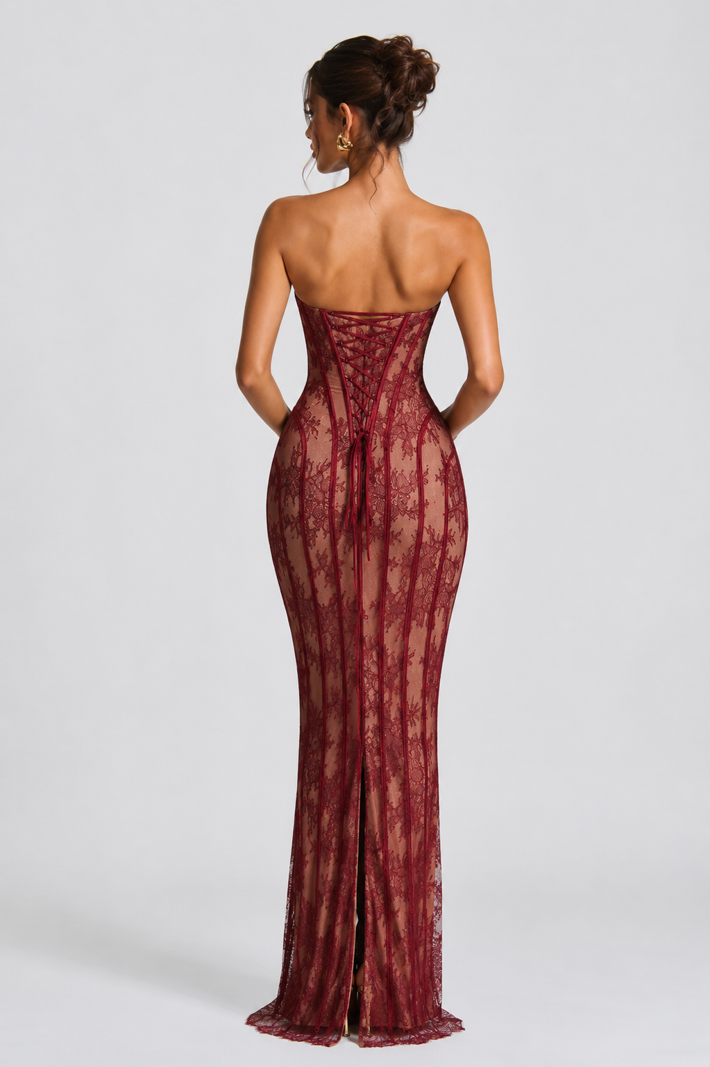 Women's Lace Corset Maxi Dress with Sweetheart Neckline for Evening Glamour
