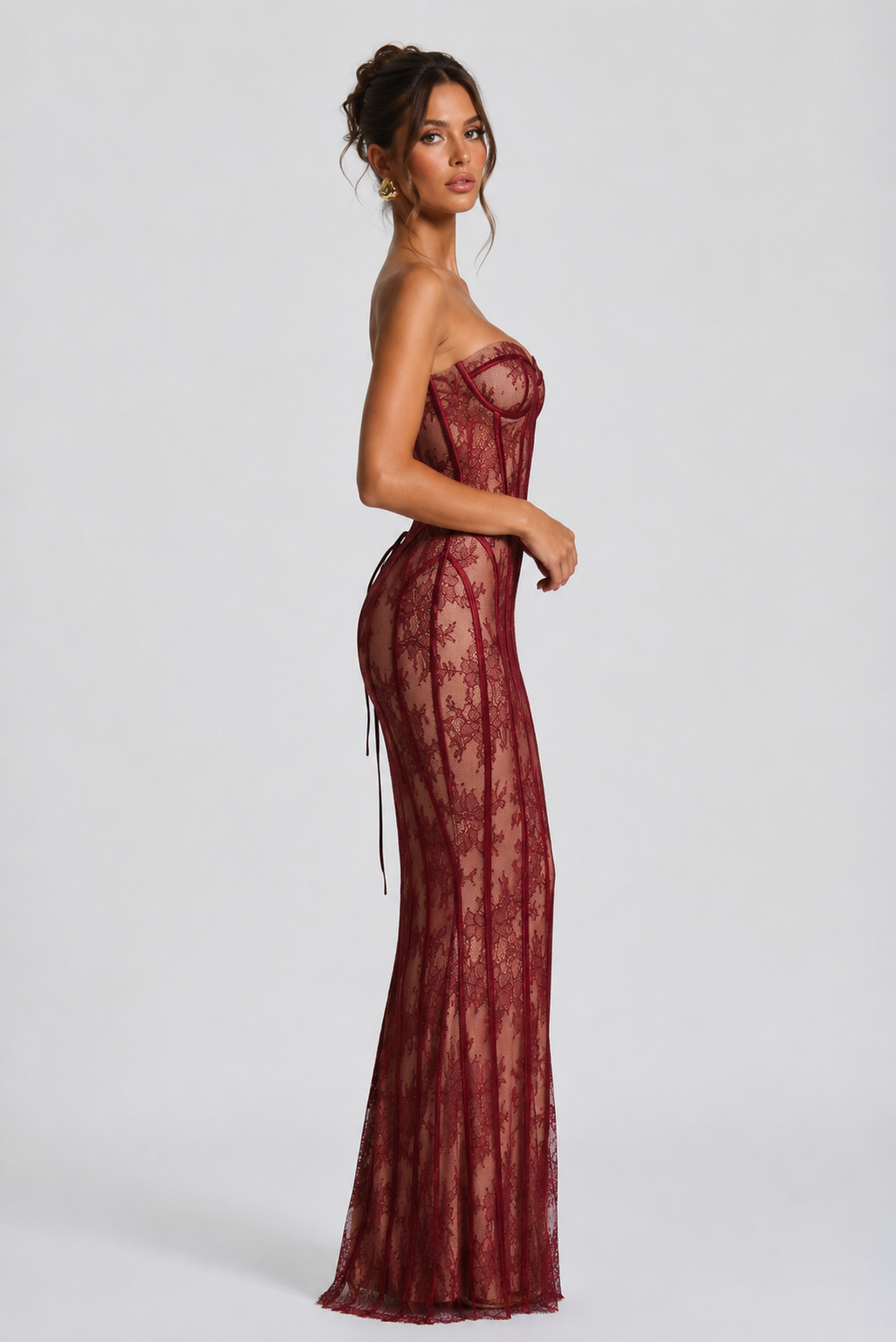Women's Lace Corset Maxi Dress with Sweetheart Neckline for Evening Glamour