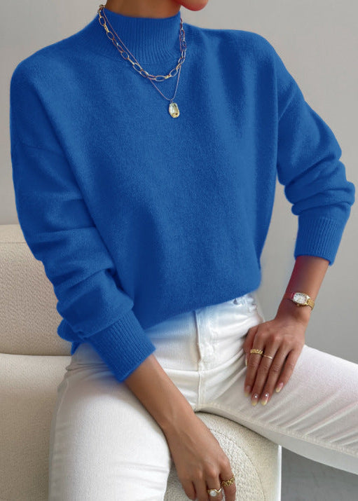 Women¡¯s Wool Blend Mock Neck Pullover with Relaxed Drop Shoulder