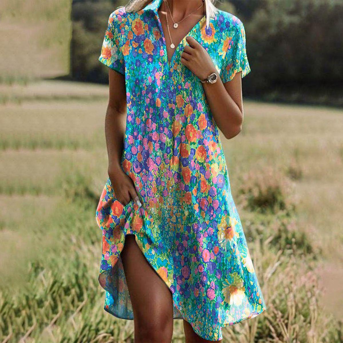 Women’s Short Sleeve Mini Dress with Polka Dot Print and Empire Waist