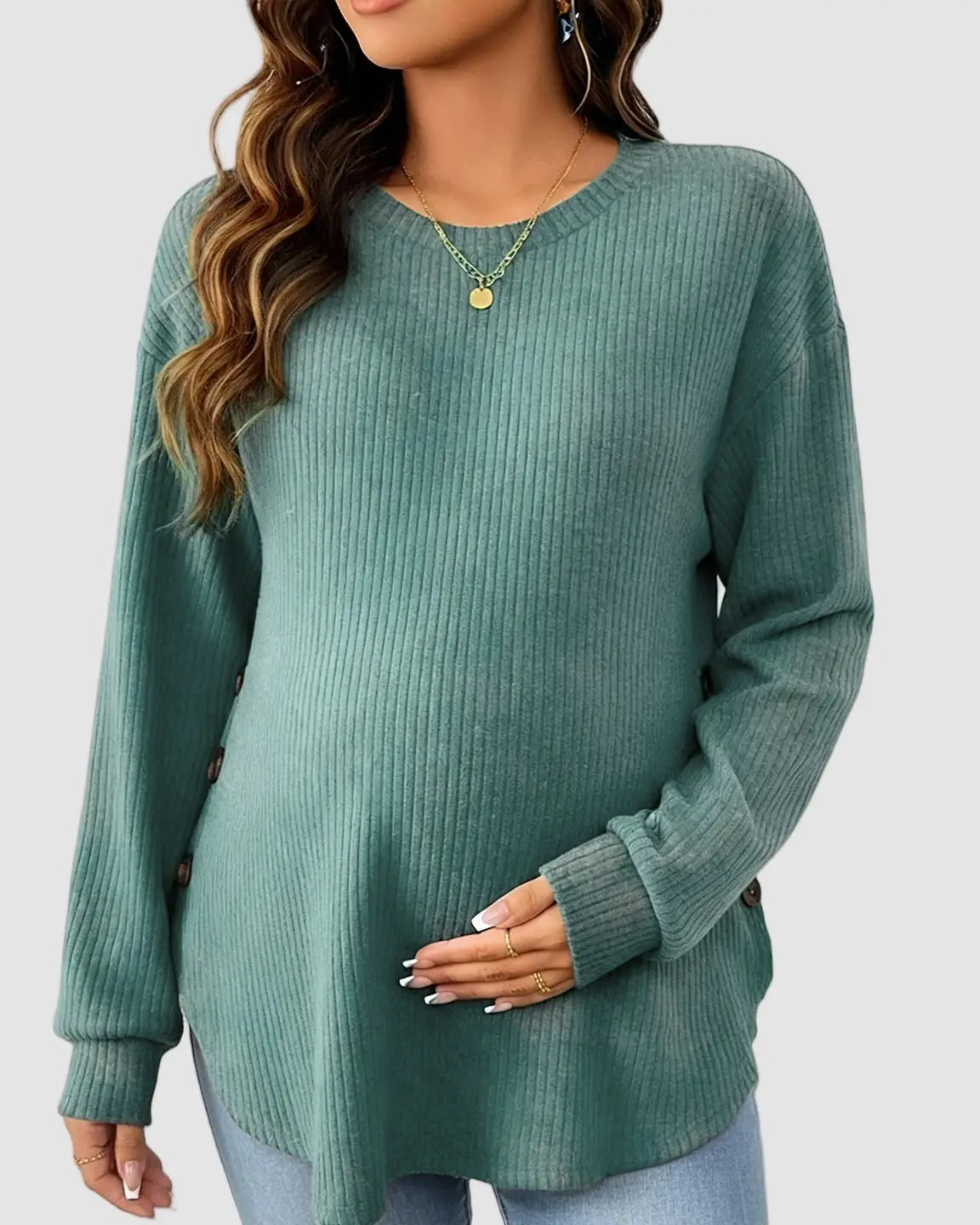 Ceylan Women's Ribbed Maternity Tunic Sweater Empire Waist