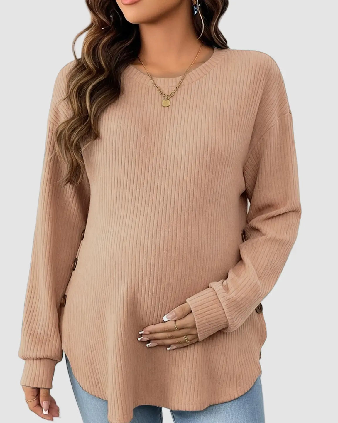 Ceylan Women's Ribbed Maternity Tunic Sweater Empire Waist