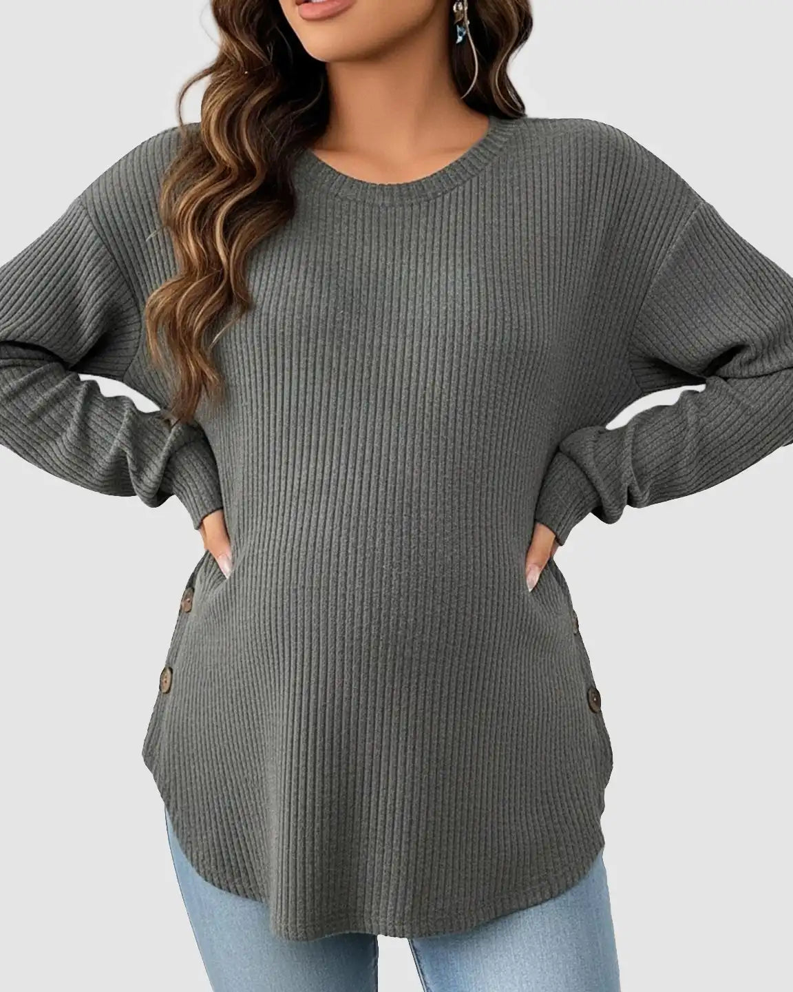 Ceylan Women's Ribbed Maternity Tunic Sweater Empire Waist