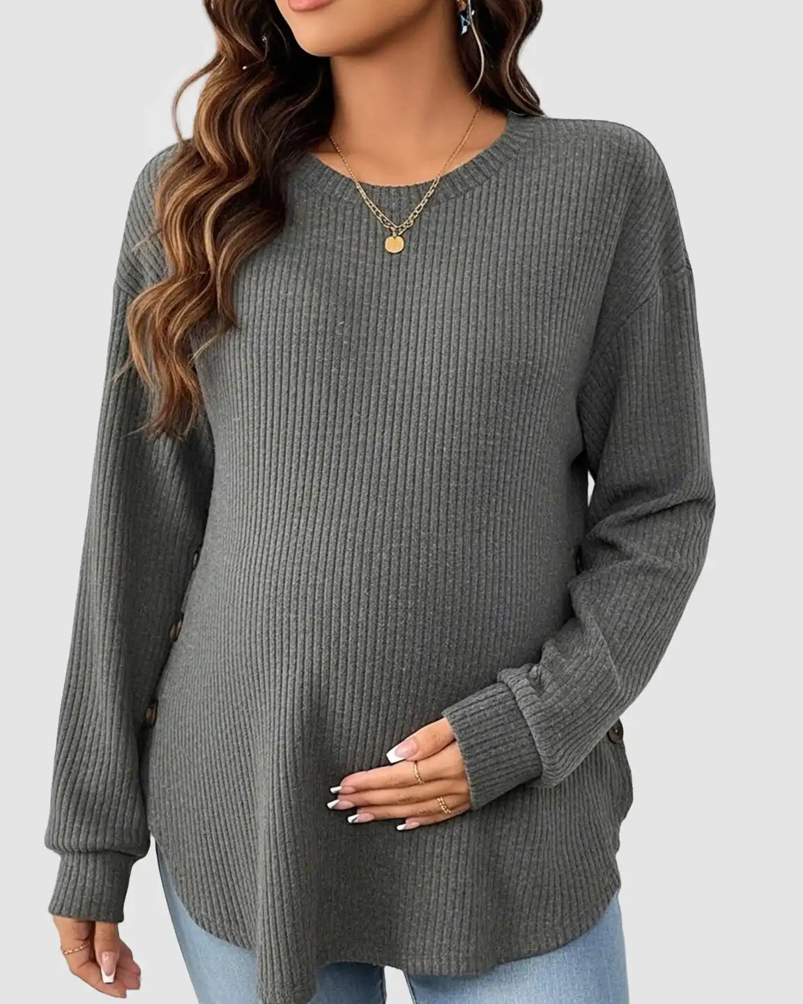 Ceylan Women's Ribbed Maternity Tunic Sweater Empire Waist