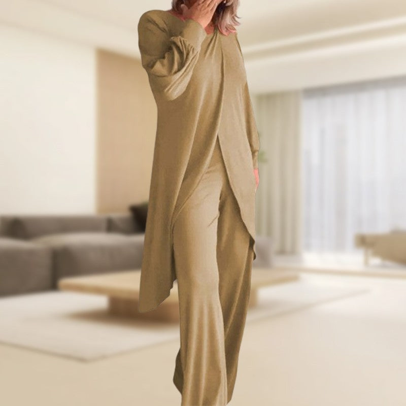 Women’s 2-Piece Lounge Set with Asymmetric Tunic and Wide Leg Pants