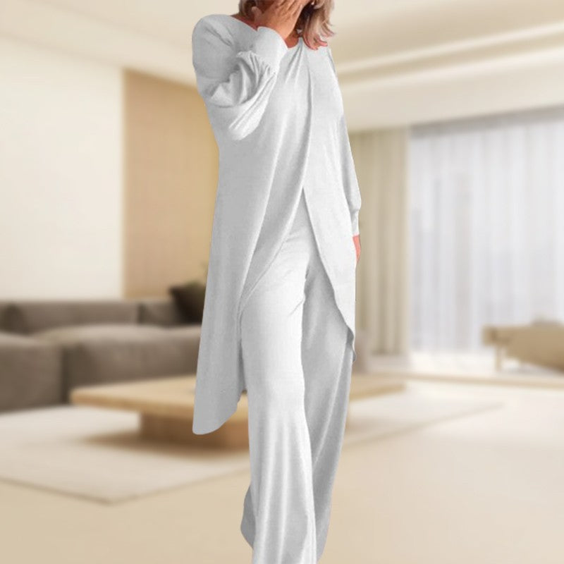 Women’s 2-Piece Lounge Set with Asymmetric Tunic and Wide Leg Pants