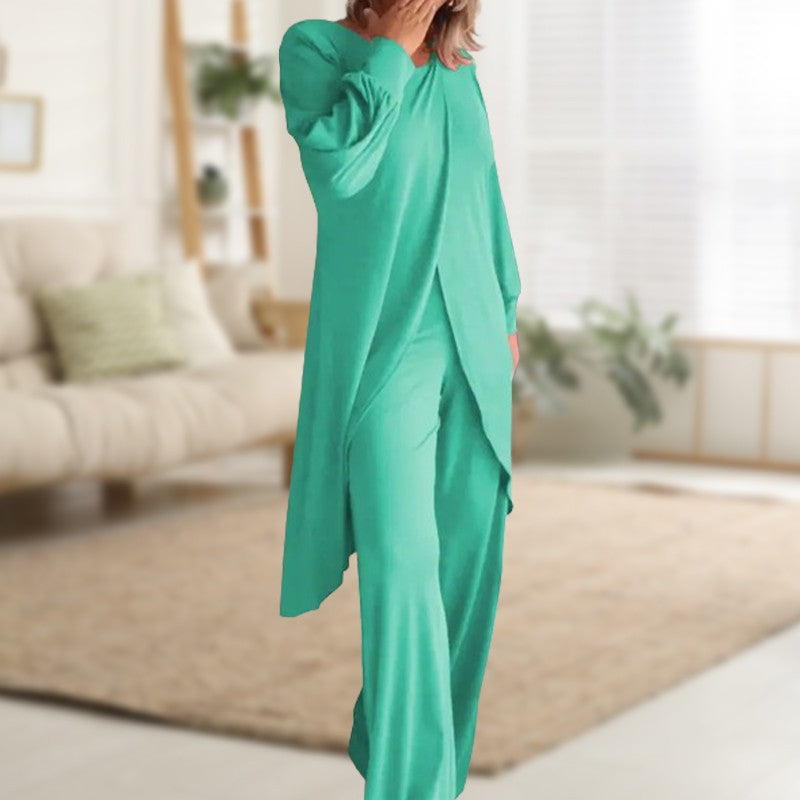 Women’s 2-Piece Lounge Set with Asymmetric Tunic and Wide Leg Pants