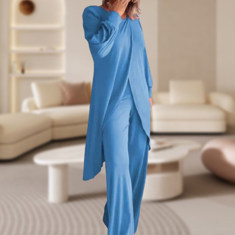 Women’s 2-Piece Lounge Set with Asymmetric Tunic and Wide Leg Pants
