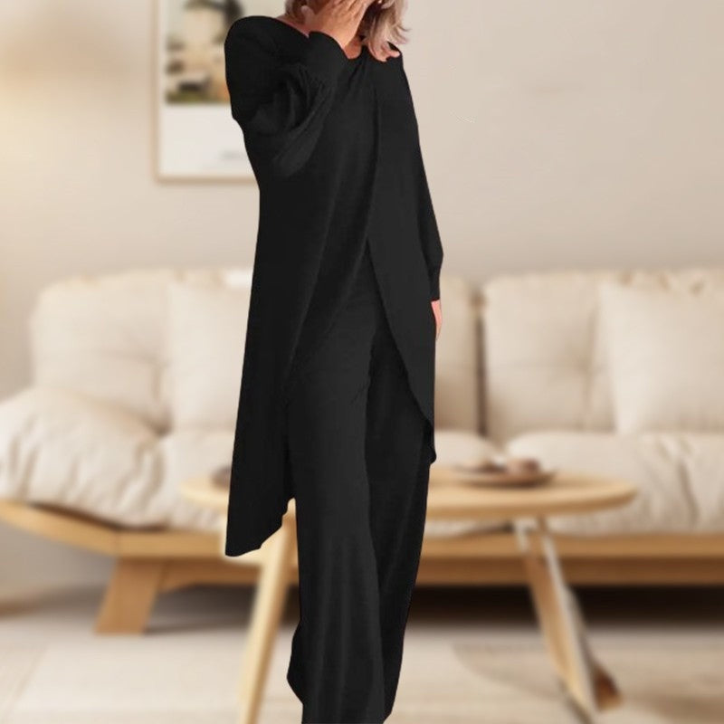 Women’s 2-Piece Lounge Set with Asymmetric Tunic and Wide Leg Pants