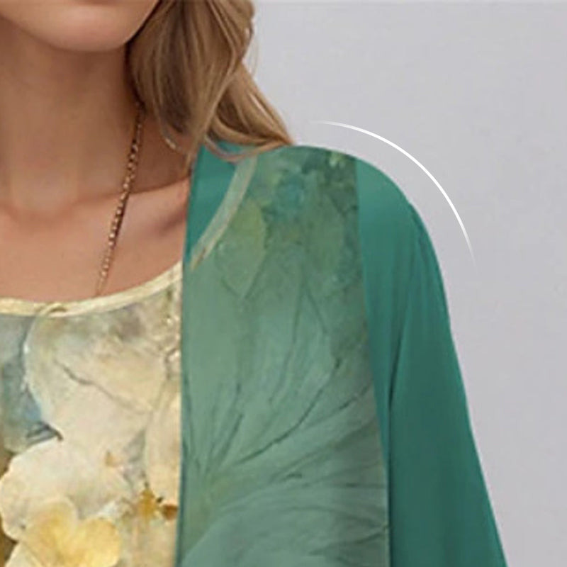 Women's Boho Floral Midi Dress with Matching Lightweight Duster Cardigan