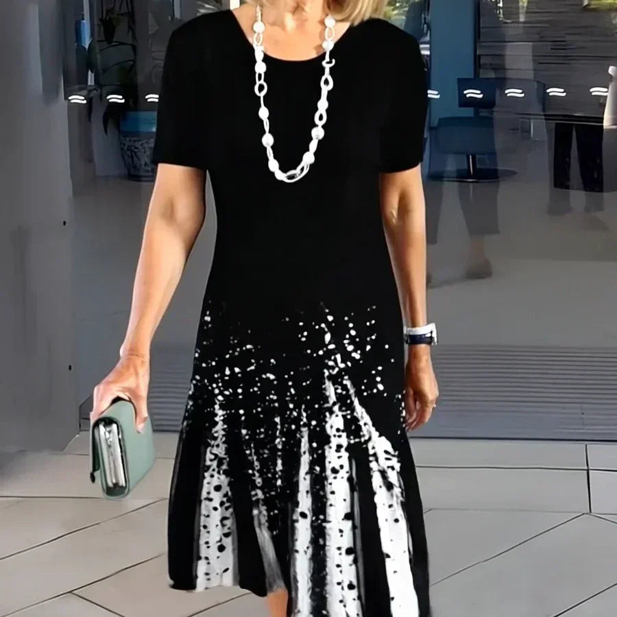 Women’s T-Shirt Dress with Abstract Graphic Print and Short Sleeve Shift Fit