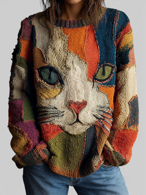 Women's Artistic Cat Face Knit Sweater