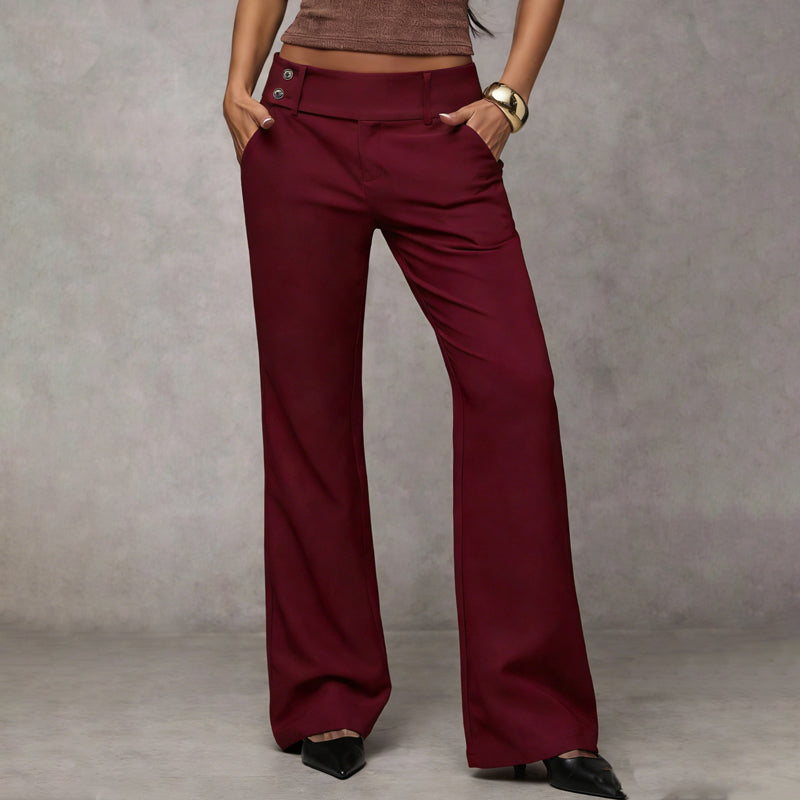 Women’s Low Rise Flare Trousers Mid Waist Wide Leg Casual Dress Pants