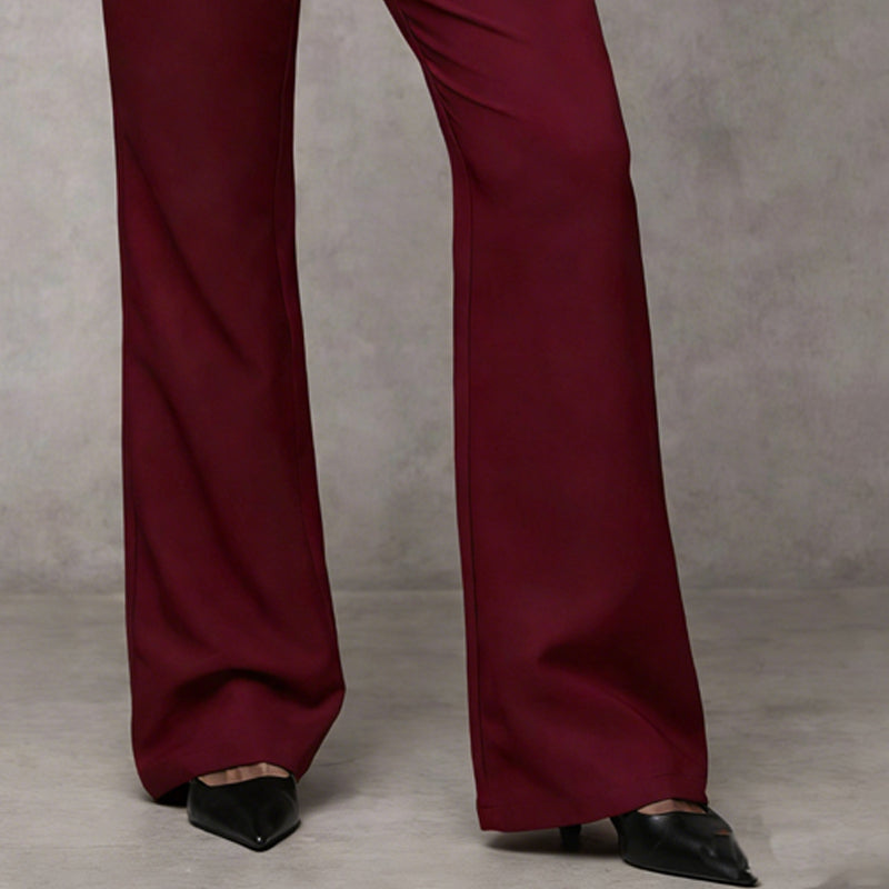 Women’s Low Rise Flare Trousers Mid Waist Wide Leg Casual Dress Pants