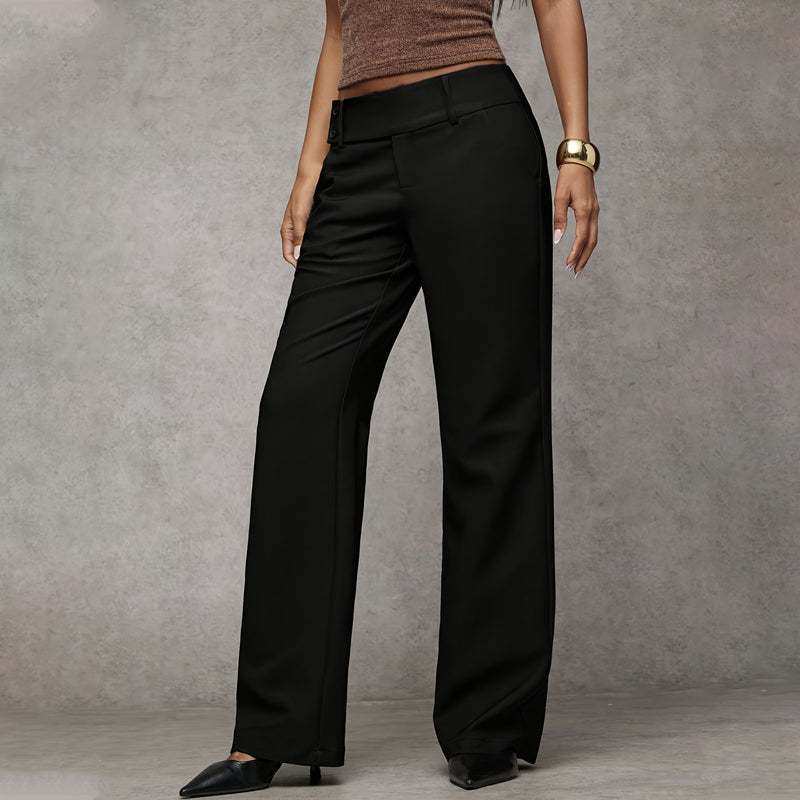 Women’s Low Rise Flare Trousers Mid Waist Wide Leg Casual Dress Pants