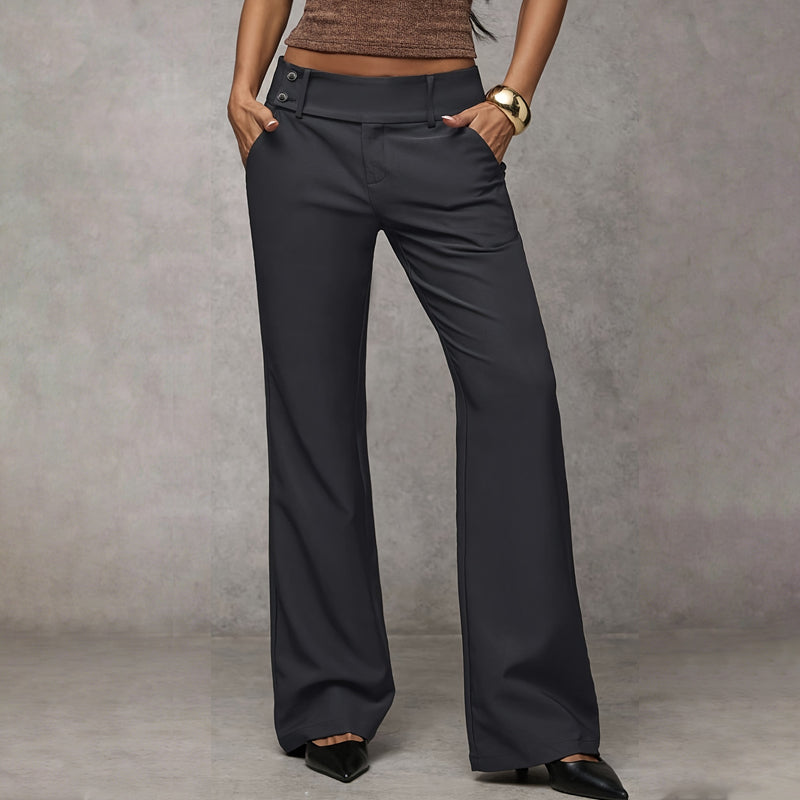 Women’s Low Rise Flare Trousers Mid Waist Wide Leg Casual Dress Pants